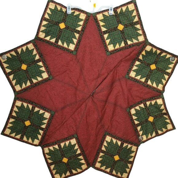 Quilted Christmas Tree Skirt With Closure Holiday Decor Reversible Red Green Yel - Picture 1 of 5